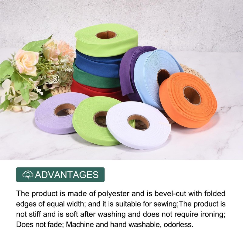 QUARKZMAN 1 Inch Single Fold Bias Tape, Polyester, Continuous Bulk