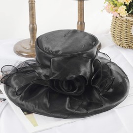 Ruphedy Women Derby Church Dress Fascinator Wide Brim Tea Party Wedding Hats S042b (S046-Black)