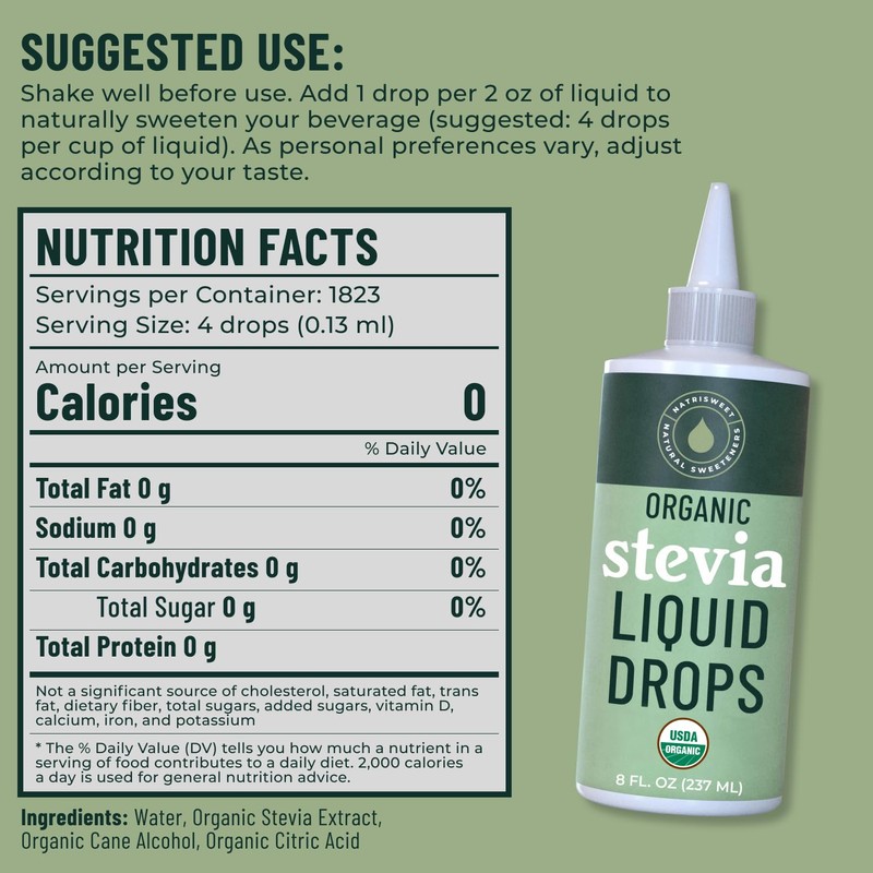 Organic Stevia Liquid Drops, 8 fl oz, Liquid Stevia Sweetener