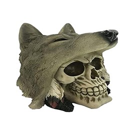 Goth, Skull and steampunk Skull with Wolf Head Decoration, POLYRESINE, Multi, Height 13.5cm Width 15cm Depth 15.5cm
