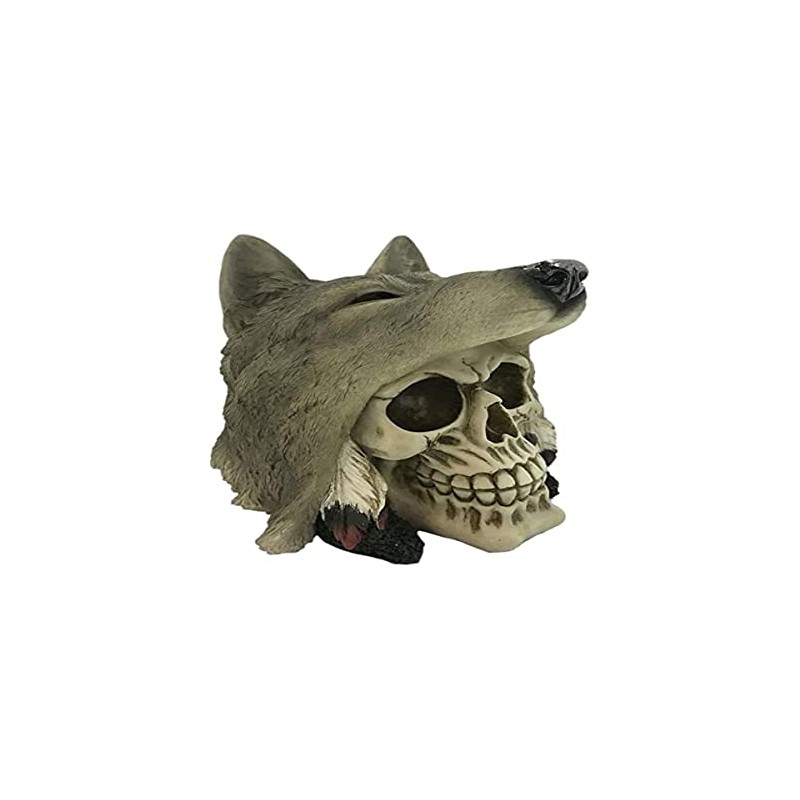 Goth, Skull and steampunk Skull with Wolf Head Decoration, POLYRESINE,