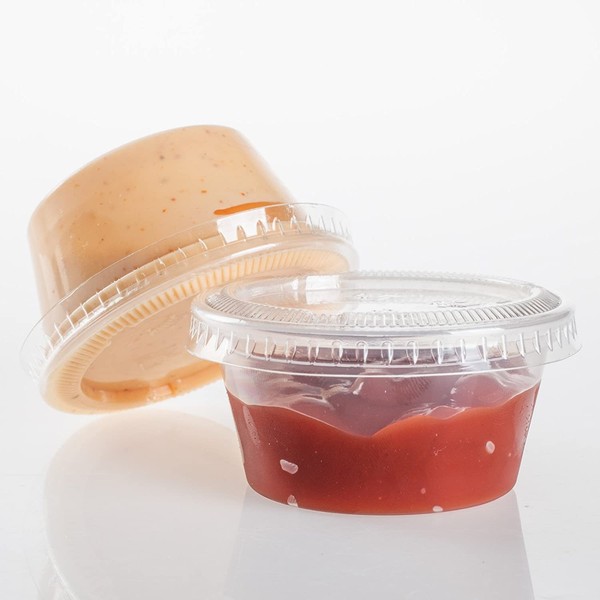 GOLDEN APPLE, 2-Ounce Clear Plastic Jello Shot Souffle Cups with Lids, Sampling Cup (100 Sets), BPA Free