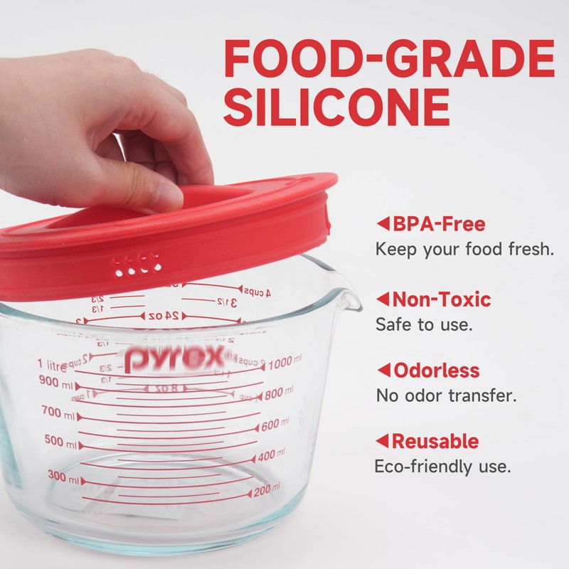 4 Pack Silicone Replacement Lids, Respectively Fits Pyrex 1-Cup, 2-Cup,