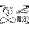 Blessed Decals Pack: Heart Cross, Infinity, Text (Small 3.5", Black)