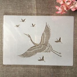 TIAMECH A4 Reusable Crane Stencil for Painting - Flying Bird Longevity Symbol Layering Template, DIY Wall Art, Furniture & Crafts (8.3x11.7inch)