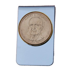 US 2015 Presidential Dollar BU Coin Stainless Steel Gold Silver Two Tone Money Clip NEW - Harry S. Truman(1945-1953 Years Served)