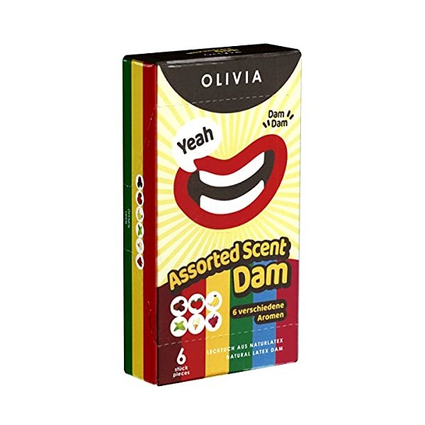 Olivia Lust Scent Dental Dam Latex, Pack of 6 - Coloured Lick Wipes with Aroma