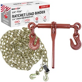 BoxerTool Load Binder Kit w/Chain - ¼” Load Binder - G70 Transport Chain ¼” x 20ft - Flat Bed Trucks, Trailers, Chain tie Down System