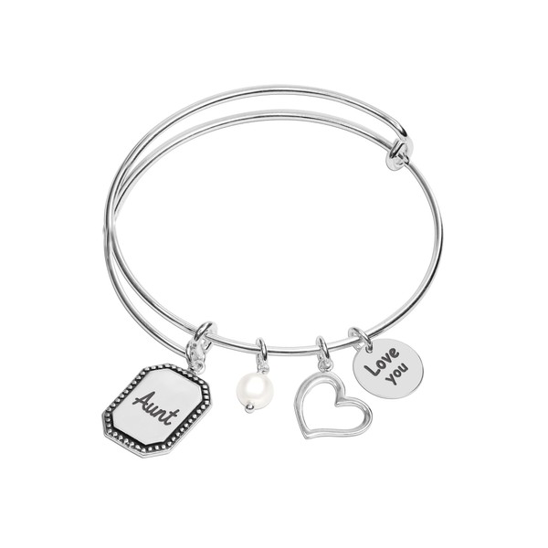 LeCalla 925 Sterling Silver Aunt Expandable Wire Multi-Charm Bangle Bracelet