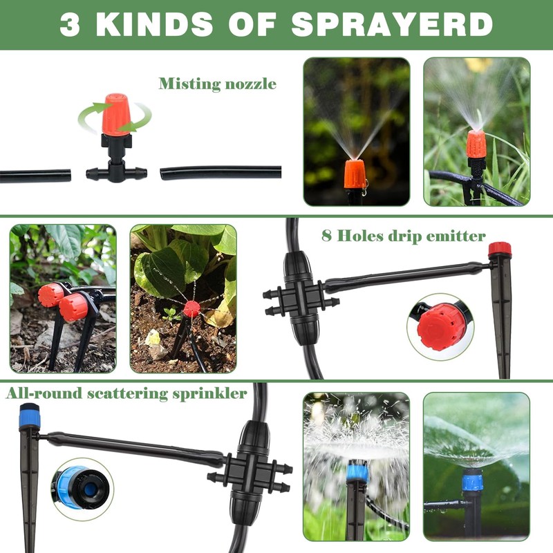 200FT+40FT Drip Irrigation System, Garden Watering System with 8/11mm Main