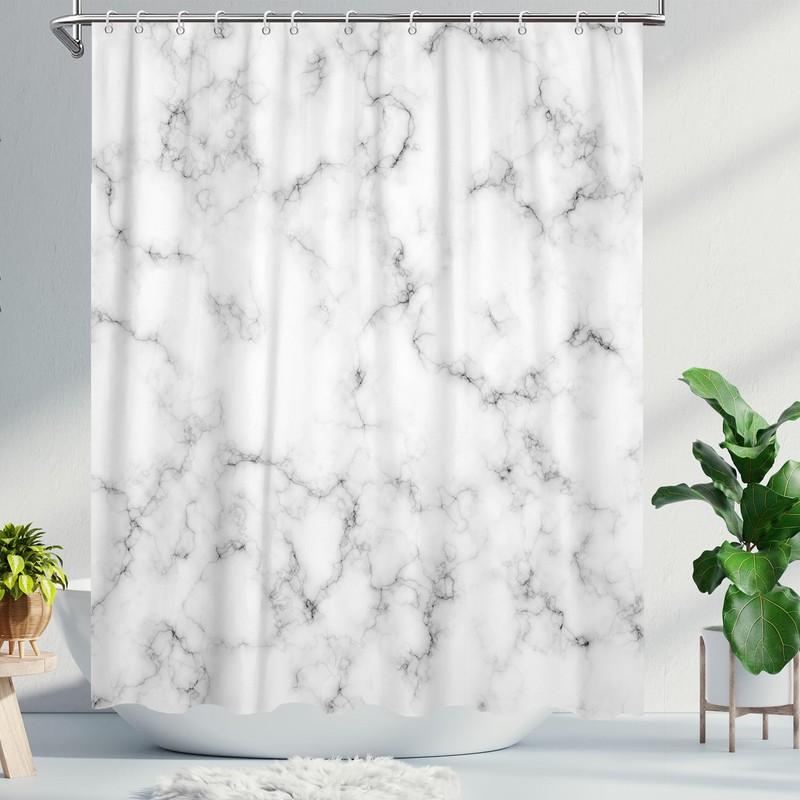 DuriLolly White Marble Shower Curtain Abstract Gray White Texture Granite