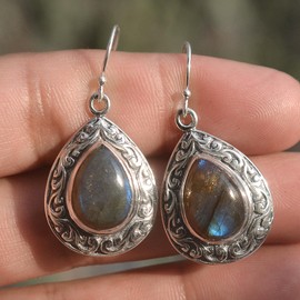 925 sterling silver dangle earrings with natural Labradorite 7.78 g. Meadows Christmas Gifts for Women