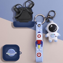 SKPY Cute Astronaut Case Compatible with SHOKZ OpenFit, Cool Cartoon Pendant Silicone Soft with Keychain Cover for Boys Girls Womens Mens Teens