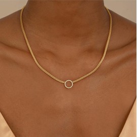 Picuzzy Gold Pendant Necklaces for Women Trendy, Dainty 14k Gold Plated Charm Necklace for Women Cubic Zirconia Cuban Chain Choker Necklace Non Tarnish Fashion Waterproof Beach Gold Christmas Gifts