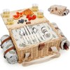 HappyPicnic Picnic Basket for 4, Handmade Wicker Picnic Set with