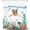Funny Bulldog Dog Fabric Shower Curtain, Tropical Fish Coral Octopus