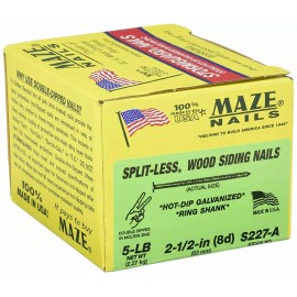 Maze Nails S227A-5 8D, 2-1/2-Inch Double Dipped Ring-Shank Splitless Siding...