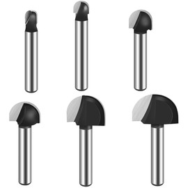 ASNOMY 6pcs Core Box Router Bit 1/4 Inch Shank Round Nose Cove Box Router Bits-1/4 5/16" 1/2" 5/8" 3/4" 7/8" Cutting Diameter Solid Carbide Core Box Round Nose Router Bits