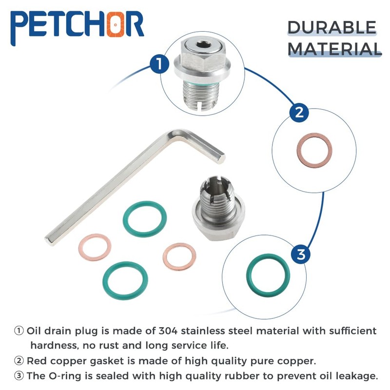 PETCHOR M12.1-1.5 x 15mm Oversize Piggyback Oil Drain Plug, Stainless