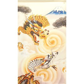 Noren Workshop 93451 Noren Lucky Charm Series, Checkered Lace Print, Half Noren, Lucky God, Width 33.5 x Length 59.1 inches (85 x 150 cm), Two Dragons