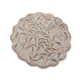 India Handicrafts 20465 Floral Leaf Design Ivory Gold and Silver 14 Inch Acrylic Beads Table Setting Placemat