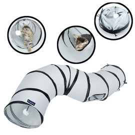 PetLike S Way Cat Tunnel Collapsible Pop-up Pet Tube Hideaway Play Toy with Ball (S-Way, Grey)