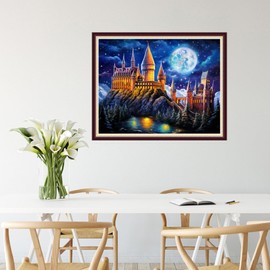 Joycasa Stamped Cross Stitch Kits for Beginners Full Range of Cross Stitching 11 CT Printed Cross Stitch Kit for Kids Adults Cross-Stitch Patterns Needlepoint Kits- Moon Castle 16x20 inchs