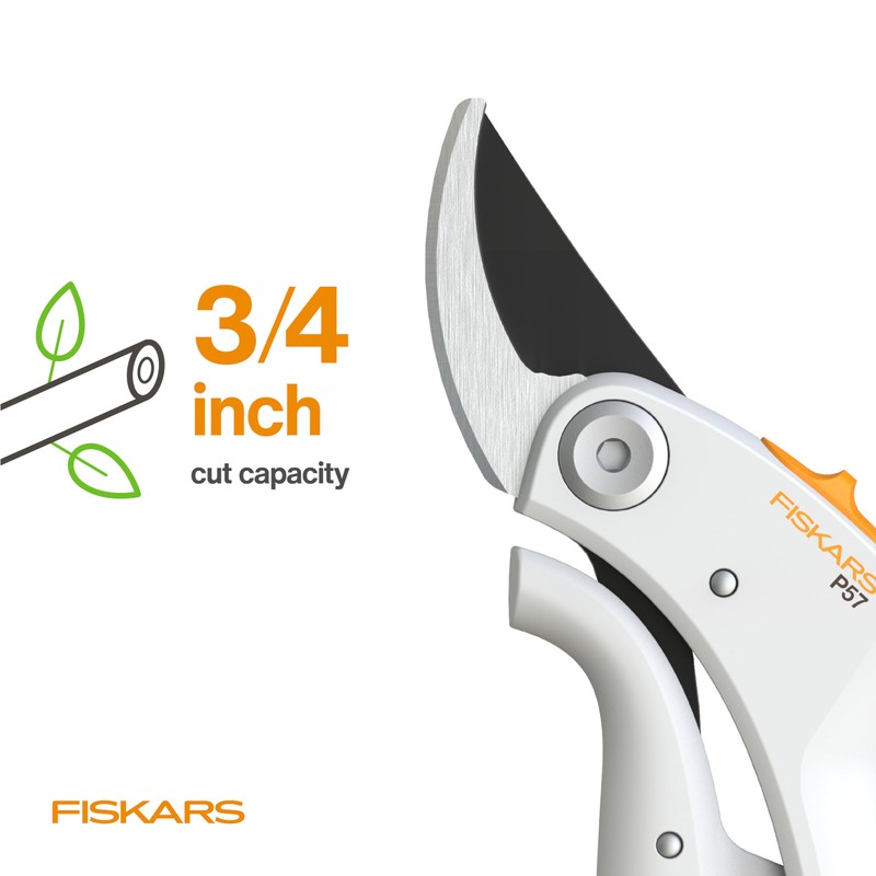 Fiskars Bypass Pruner with PowerLever, Lightweight Garden Shears, White