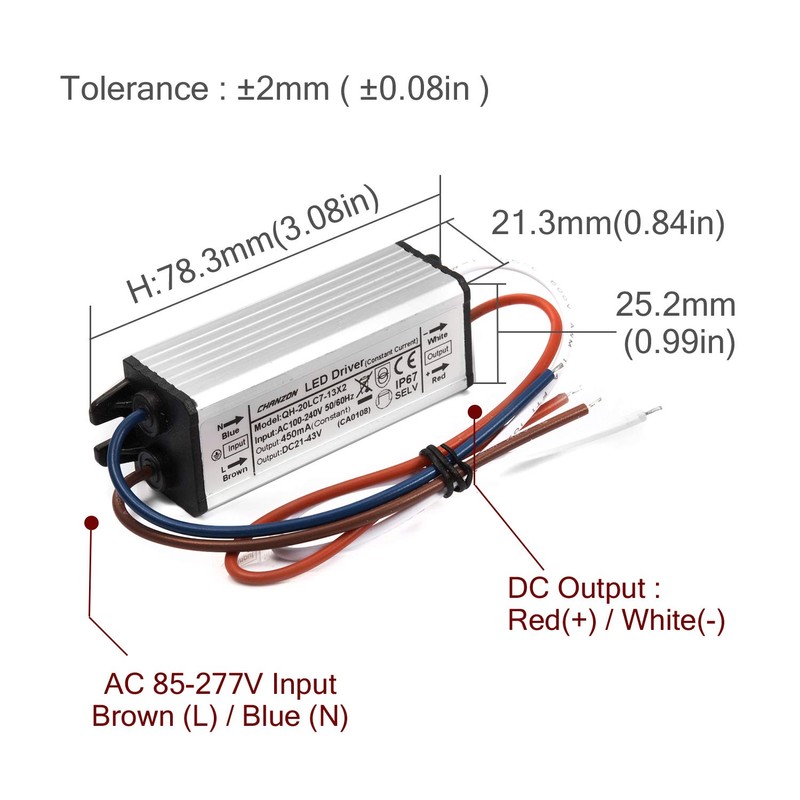 Chanzon LED Driver 450mA (Constant Current Output) 21V-43V (Input 100-240V
