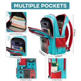 Beaulyn School Backpack for Boy - 3pcs Gamer Boys Backpack for Kids with Lunch Bag & Pencil Case, Large Capacity Boy Bookbag for Elementary Middle School Student Ages 6-14