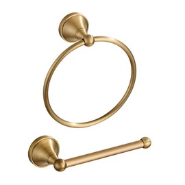 Antique Brass Toilet Paper Holder Hand Towel Ring, Brass Bathroom Accessories Set Towel Holder Toilet Paper Roll Holder, Antique Farmhouse Bathroom Hardware 2 Pieces Set Wall Mount Stainless Steel