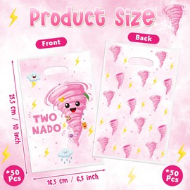 ArianQicult Two Nado Party Favor Bags - 50Pcs Pink Tornado Patterns Goody Candy Treat Gifts Bags, Cute Two Nado Themed Kid Party Decorations for Baby Girls Boys 2nd Birthday Baby Shower Supplies