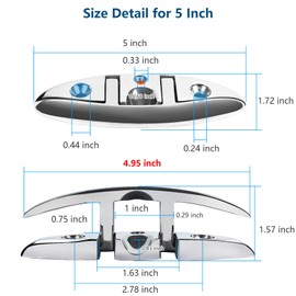 Boat Cleat Folding 5 inch 2 Pack, Dock Cleat Flip Up 3 Holes 316 Stainless Steel, Folding Boat Cleat with Fasteners and Back Plates for Dock, Boats and Kayak
