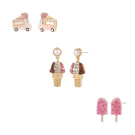 Madison Tyler 3 Pairs Colorful Fun Earrings|Ice Cream Themed Summer Trio Stud Earrings | Holiday Party Earrings for Women | Summer Beach Earrings