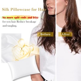 OLESILK 100% Mulberry Silk-Pillow-Cases 2 Pack Queen Size for Hair and Skin, Pure Silk-Pillowcase with Hidden Zipper, Cooling Breathable Smooth, White, 20''×30''