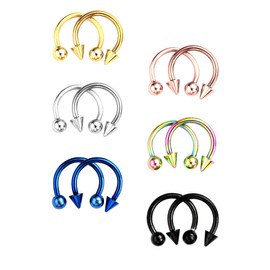 BBTO 12 Pieces Stainless Steel Nose Studs Septum Horseshoe Hoop Stud Piercing Rings for Ear Eyebrow Tragus Lip, Assorted Colors