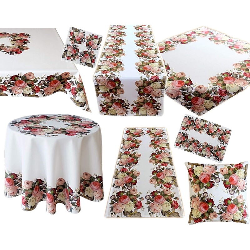 Raebel Tablecloth, Table Runner, Roses Garden, Colourful, Polyester (Table Runner,