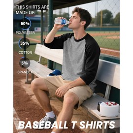 Huukeay 3 Pack Men's 3/4 Sleeve Shirts Cotton Crew Neck Baseball T Shirts Moisture Wicking Athletic Tops(Light Grey/Black, Light Grey/Navy, Light Grey/Claret,X-Large)