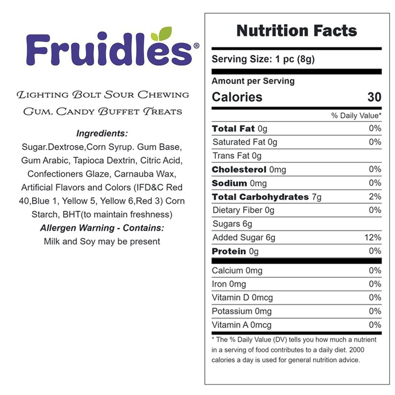 Fruidles Lighting Bolt Sour Chewing Gum, Candy Buffet Treats, Machine