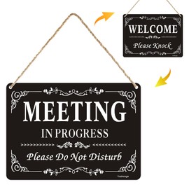 Please Meeting In Progress, Please Do Not Disturb Sign, 10” x 7” Thick Acrylic Double Sided Hanging Sign For Business Use