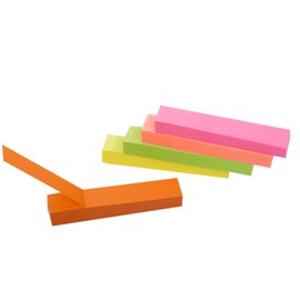 Desk Tech Sticky Notes, 3" x 0.6", 5 Pads, 100 Sheets/Pad - Neon Self Adhesive File Tabs Flags Colored Page Markers Labels for Binders, Books and Notebooks