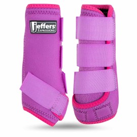 Jeffers Expression Neon Horse Boots 1 Pair - Purple & Pink, Breathable Neoprene, Secure Velcro Straps, Durable Premium Protection for Jump Training & Trail Riding - Front & Hind, Large Size