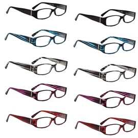 Reducblu 10 Pack Reading Glasses for Women Spring Hinges Readers Thick Arms Rhinestone Design Ladies Cheaters +0.50