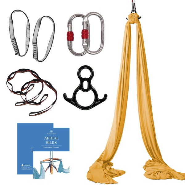 aum active Aerial Silks Starter Kit - Durable 9 Yards of Aerial Yoga Hammock with Hardware & Guide - Aerial Swing for Acrobatic Flying Yoga & All Levels (Aerial Rigging Point Up to 24ft)