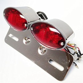 XKMT-Universal Cat Eye Custom Tail Brake License Plate light Chromed Base + Red LED [B00YYSJUFK]
