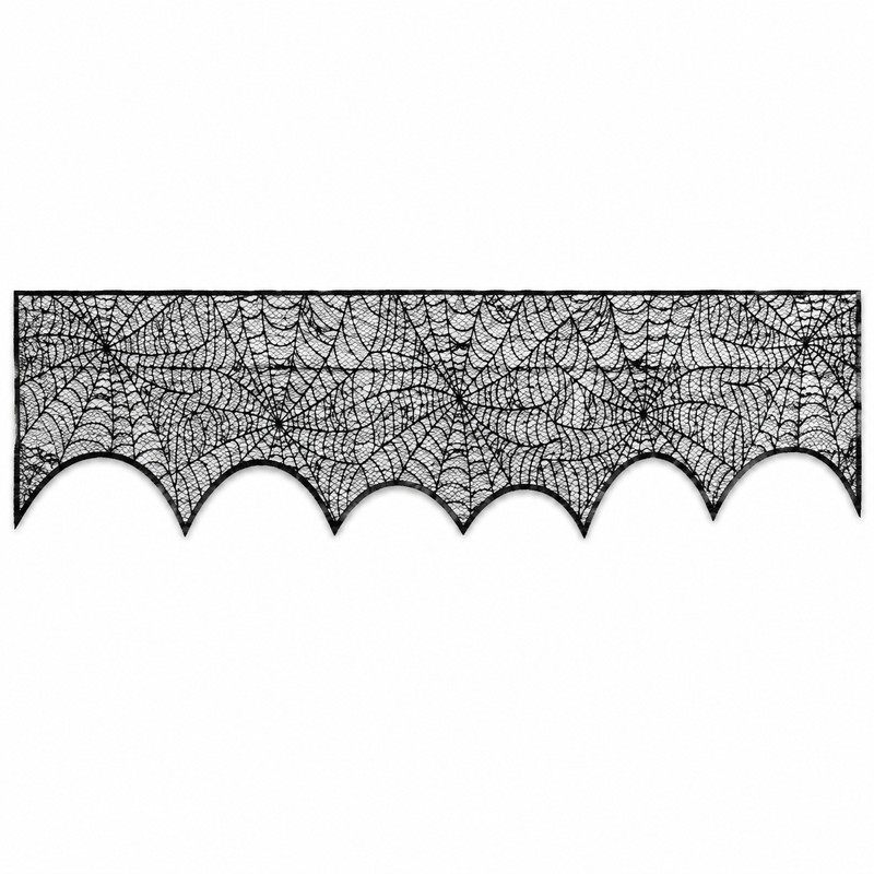 Halloween Black Lace Spiderweb Mantel Scarf - 18x96 Inch Fireplace