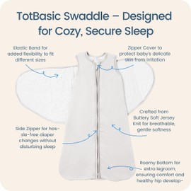 TOTBASIC Baby Swaddle Blanket 0-3 Months, 1.0 TOG 3-Way Adjustable Infant Sleep Sack, Cloud