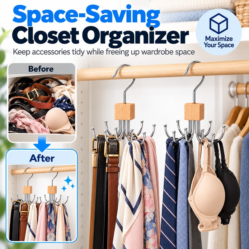 360° Rotating Belt Hanger for Closet Storage – Multi-Use Organizer