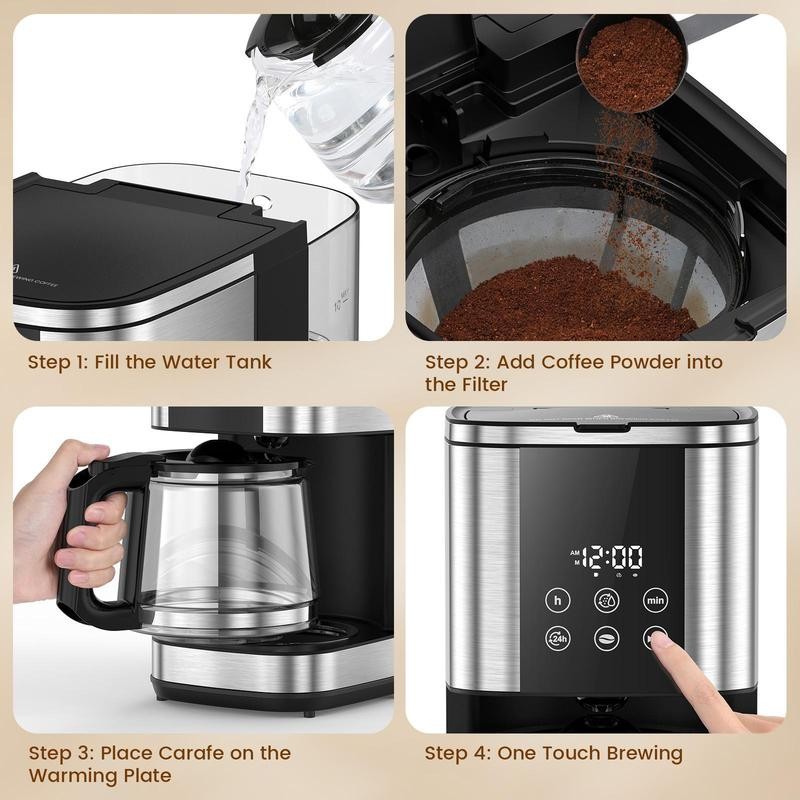 COWSAR 10-Cup Coffee Maker, 24-Hour Programmable Coffee Brewer, Keep Warm,