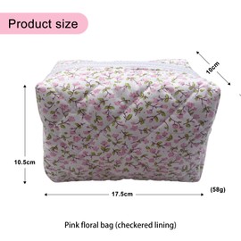 Aikeis Pink Quilted Floral Cosmetic Bag with 2 Pink Headbands Soft Cotton Material Suitable for Makeup Brushes and Beauty Tools Large Capacity Cosmetic Bag Culture, pink, Pastoral Fneg'ge